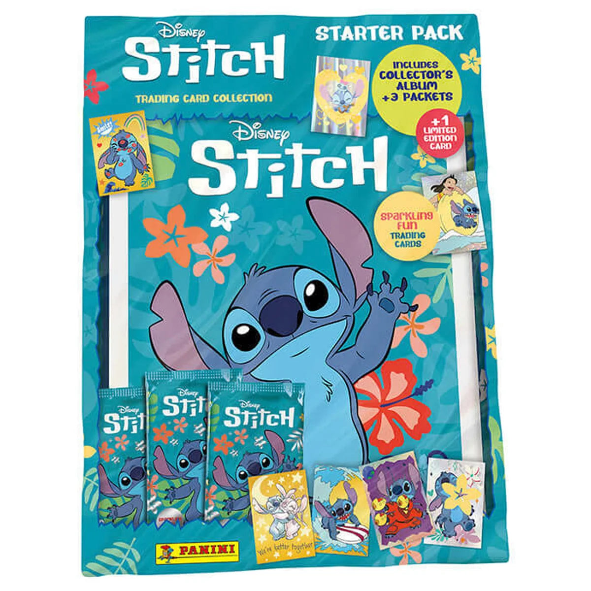 Panini - Lilo & Stitch Sparkling Fun Trading Cards STARTERPACK (coleccionador + 3 sobres + 5 tarjetas edición limitada)