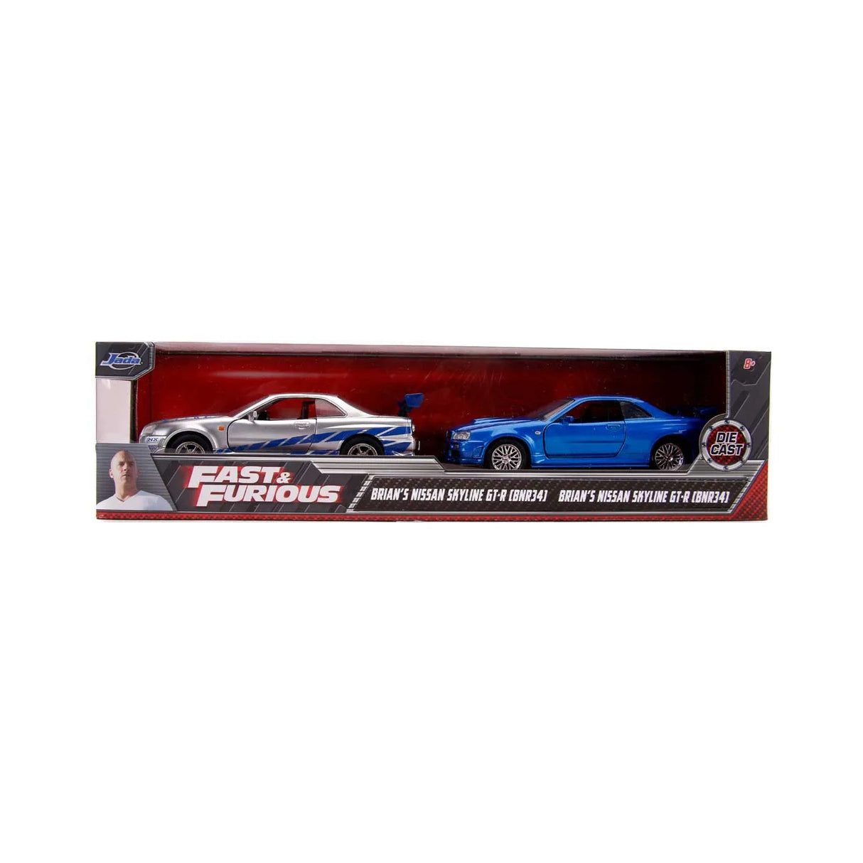 Jada: Die-Cast Metal Vehicle | Fast and Furious Brian's Nissan Skyline GT-R R34 Silver and GT-R R34 Blue 1:32