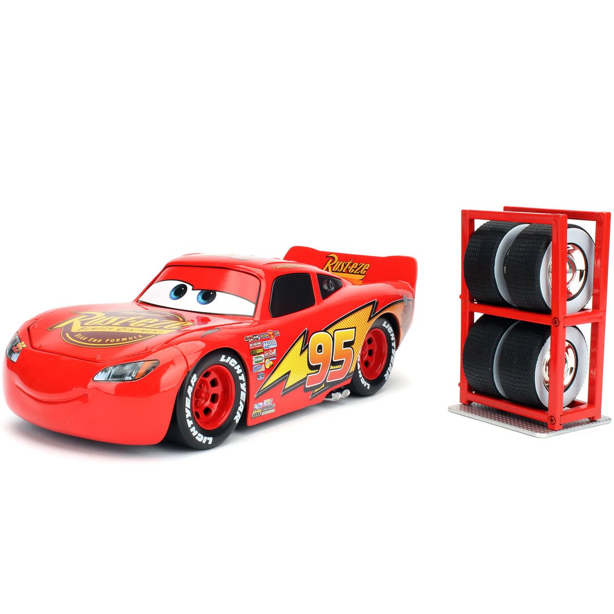 Jada: Die-Cast Metal Vehicle with Tire Rack | Disney Pixar Cars 3 - Lightning McQueen - Escala 1:24