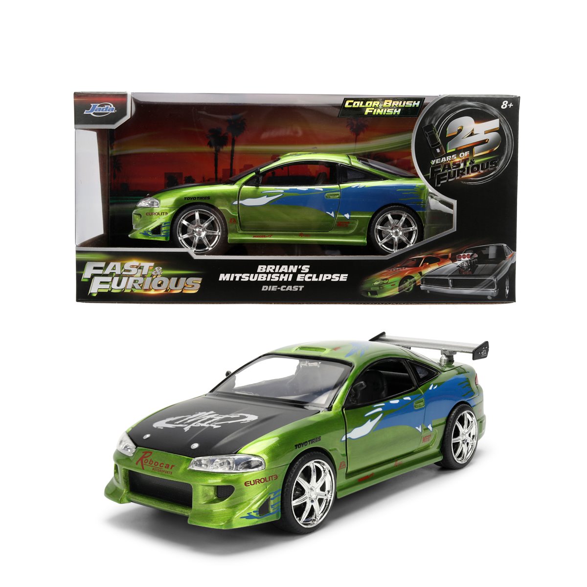 Jada: Die-Cast Metal Vehicle | Fast and Furious 25th Anniversary - Brian's Mitsubishi Eclipse - Escala 1:24