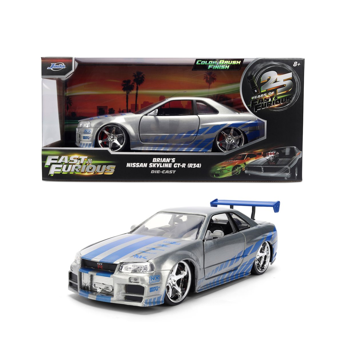 Jada: Die-Cast Metal Vehicle | Fast and Furious 25th Anniversary - Brian's Nissan Skyline GT-R - Escala 1:24