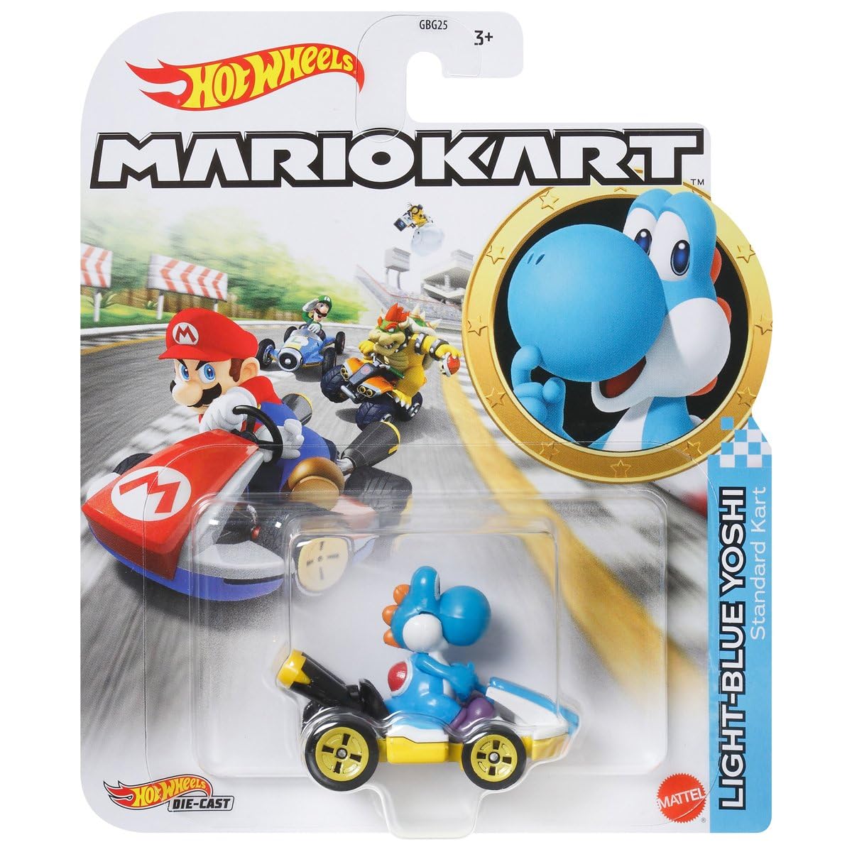 Hot Wheels: Die-Cast | Mario Kart - Light-Blue Yoshi Standard Kart