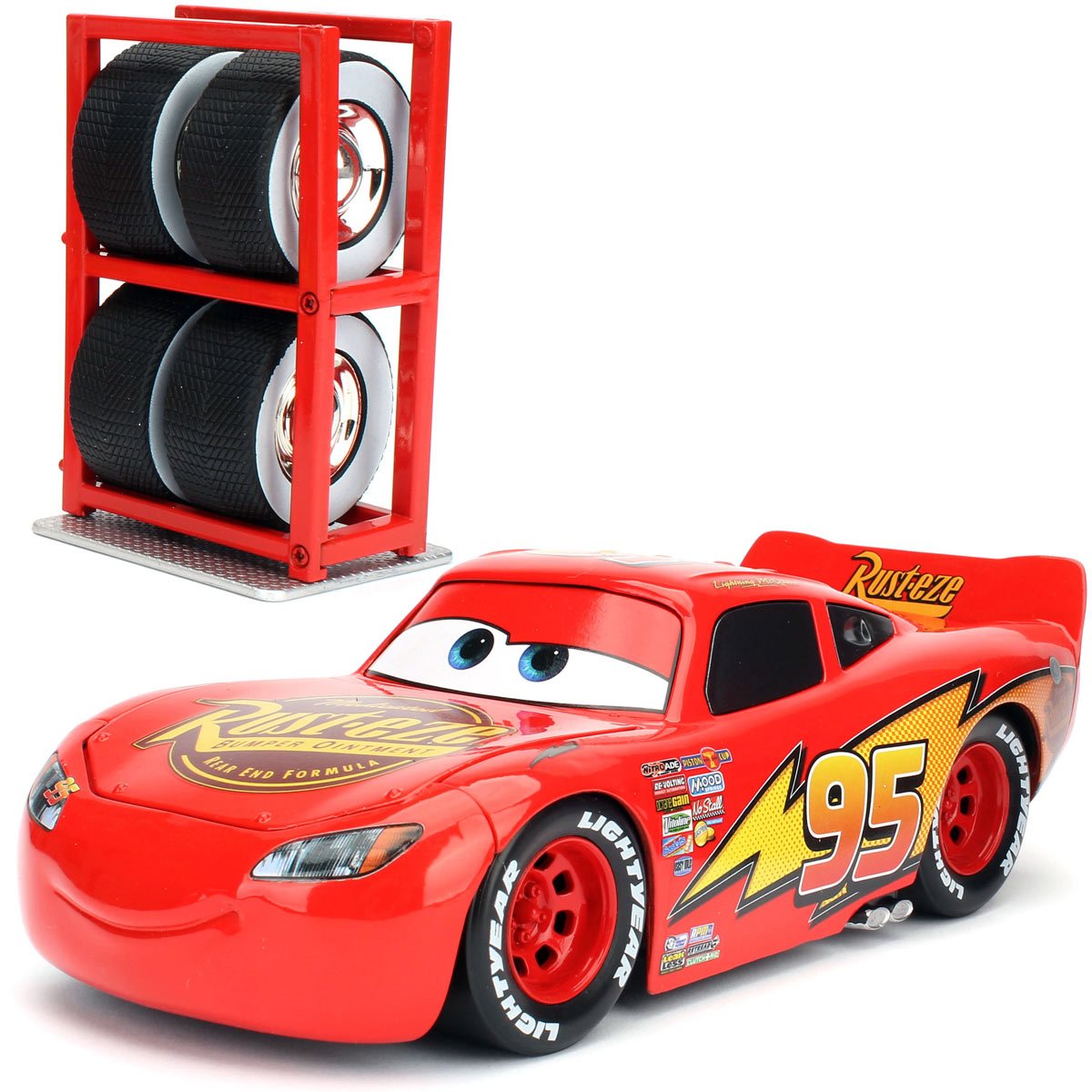 Jada: Die-Cast Metal Vehicle with Tire Rack | Disney Pixar Cars 3 - Lightning McQueen - Escala 1:24