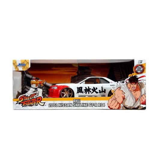 Jada: Die-Cast Metal Vehicle | Street Fighter: Ryu & 2002 Nissan Skyline GT-R R34 - Escala 1:24