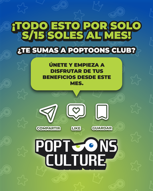 Todo esto por solo S/15 al mes. ¿Te sumas a Poptoons Club? Únete y empieza a disfrutar de tus beneficios desde este mes.